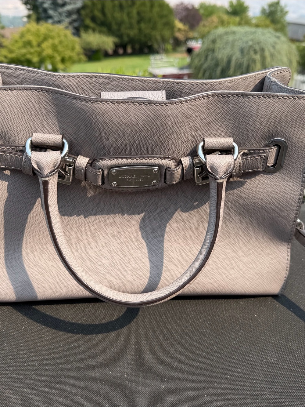 Michael Kors Neutral Taupe Saffiano Leather Satchel with Silver Hardware